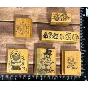 VINTAGE LOT OF 6 ARTISTIC IMPRESSIONS HOLIDAY WOOD MOUNT RUBBER STAMP WINDHAM NH